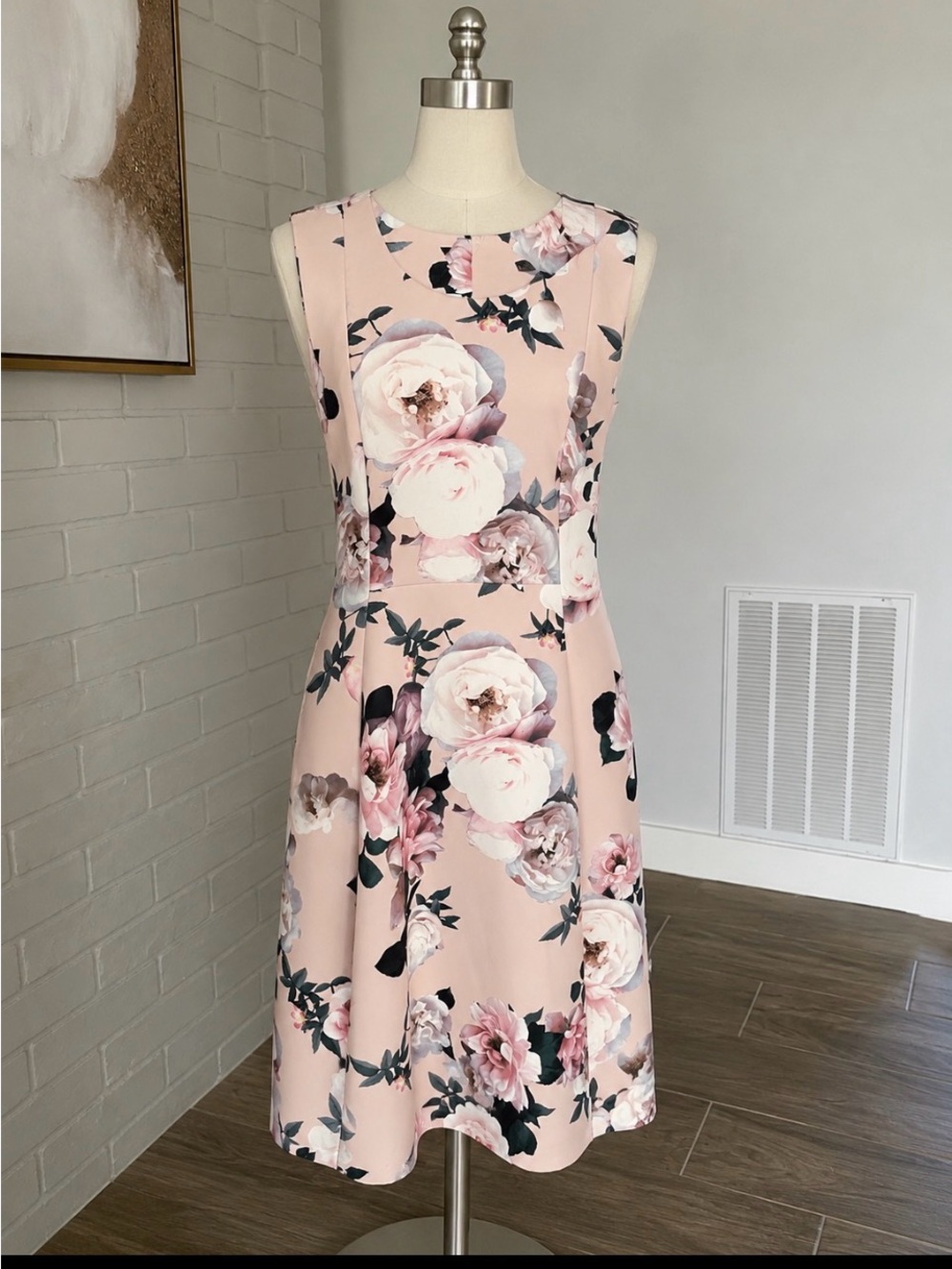 Floral A-Line Midi Dress in Blush Pink